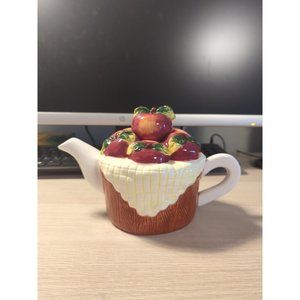 Ceramic Fruit Red Apple Design Tea Pot Houston Harvest, Sm Chips